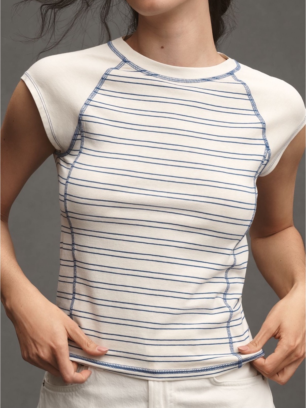 Anthropologie Pilcro Top-Stitch Shrunken Striped Ringer Tee